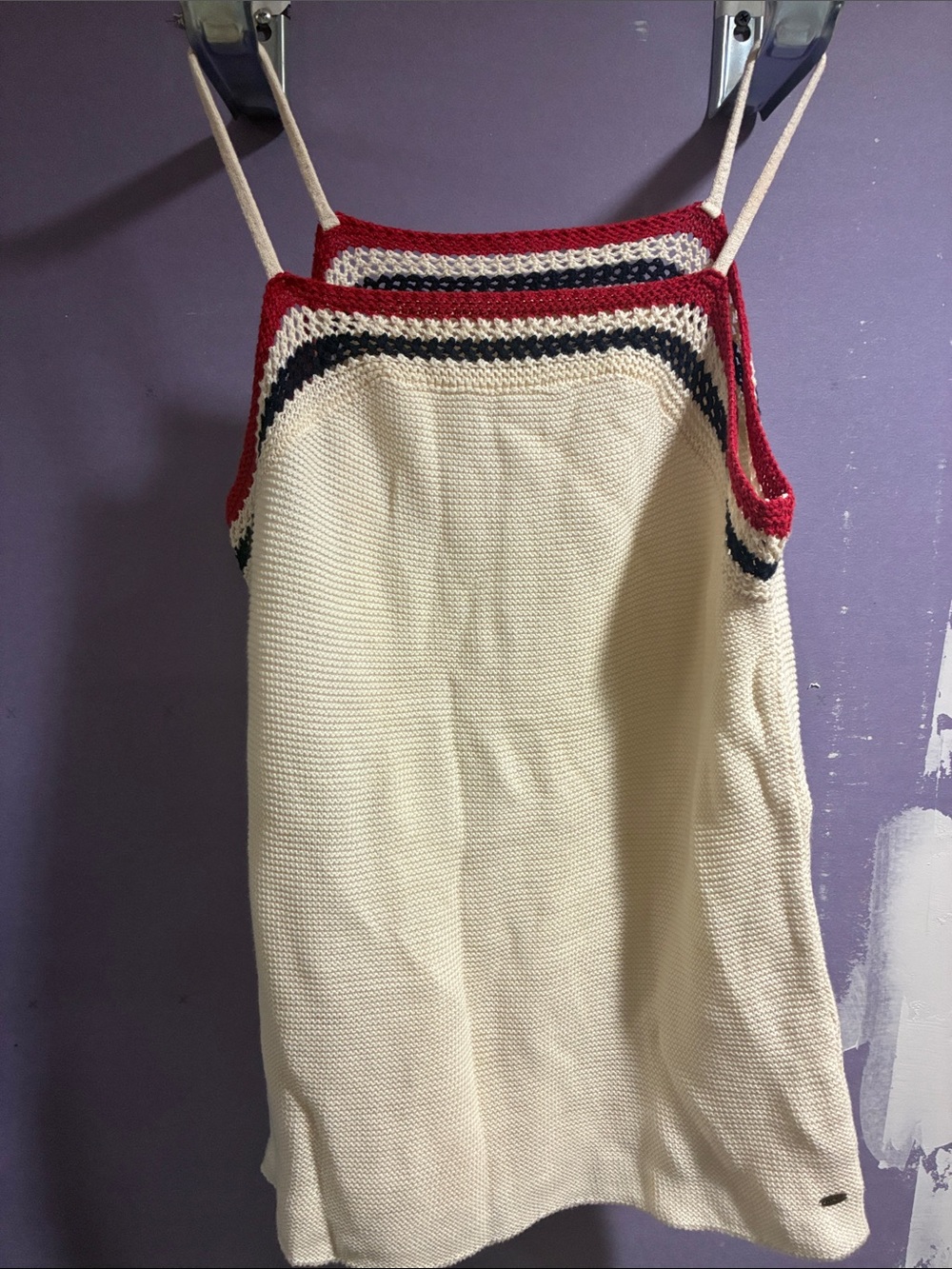 O'Neill Cream Knit Tank with Red and Black Stripes